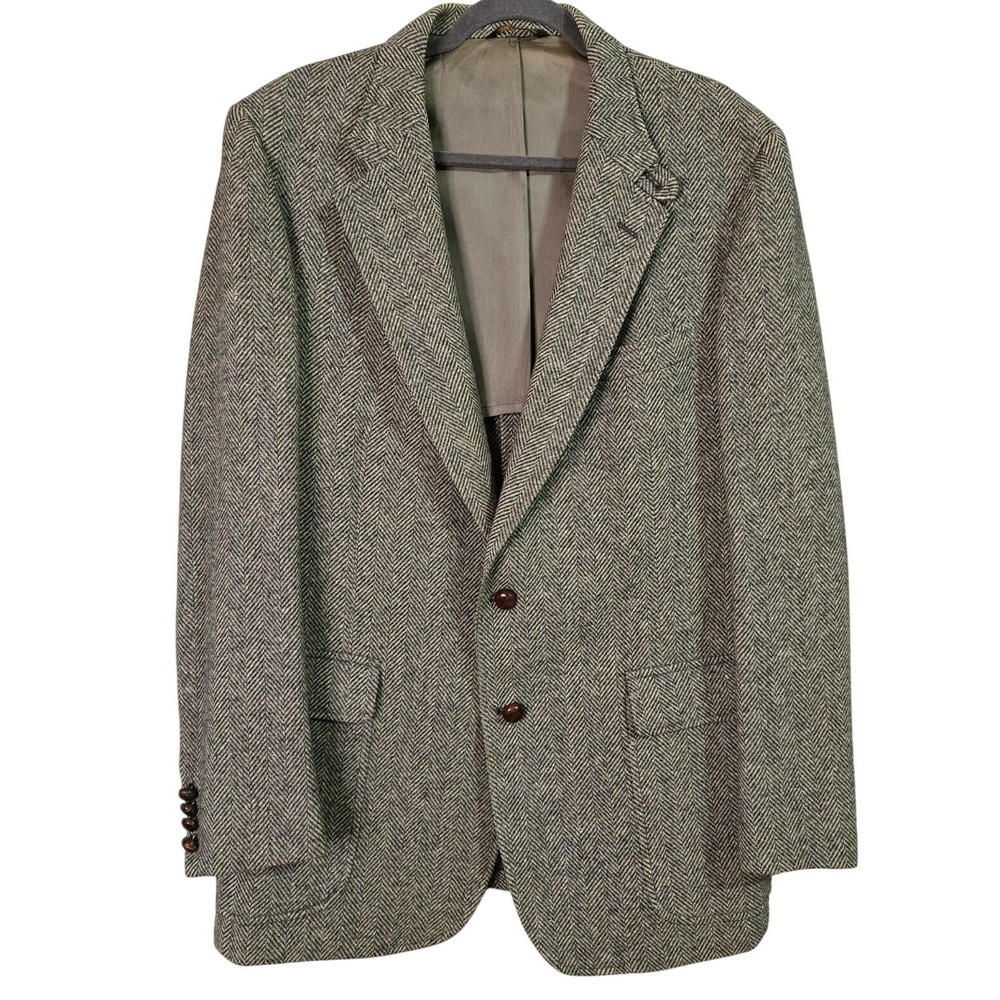 Vintage Mens Wool Blazer‎ Sport Coat USA 46 Herringbone Old Money